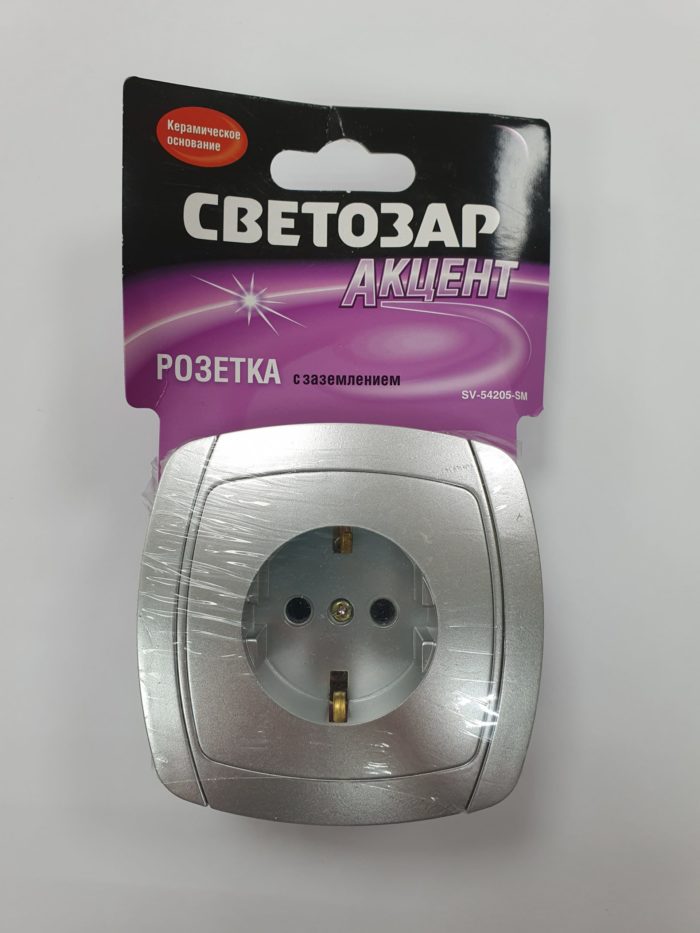 Розетка "Акцент" 1м. з/к. серебр.мет. SV-54205-SM